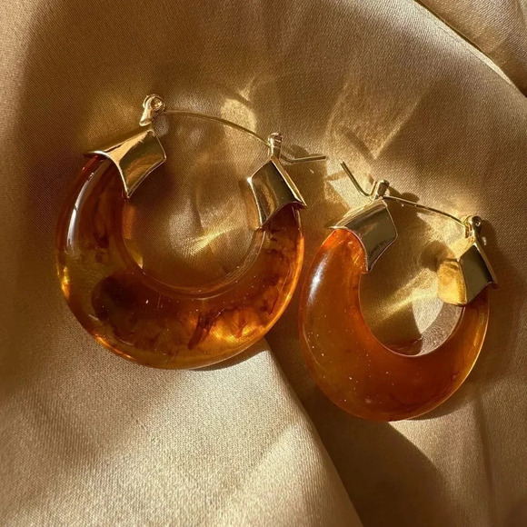 Vintage Brown Transparent Hoop Earrings - Picture 3 of 6